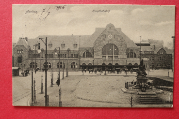 Postcard PC Aachen 1906 railway station houses Town architecture NRW